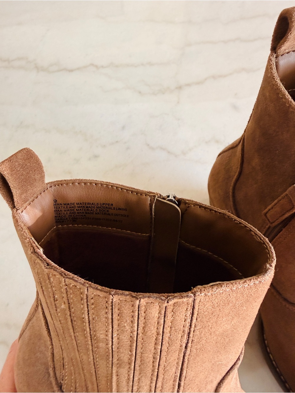 Universal Thread Chestnut Brown Suede Ankle Booties with Stacked Heel - Picture 3 of 6